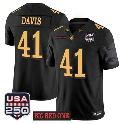 Army Black Knights Big Red One & USA 250 Patch Vapor Jersey - Stitched Numbers/Patches - Black Lion Graphic Sleeves