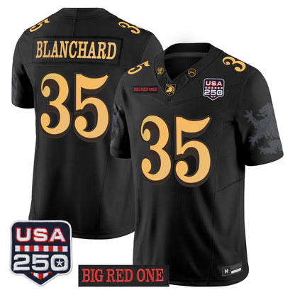 Army Black Knights Big Red One & USA 250 Patch Vapor Jersey - Stitched Numbers/Patches - Black Lion Graphic Sleeves