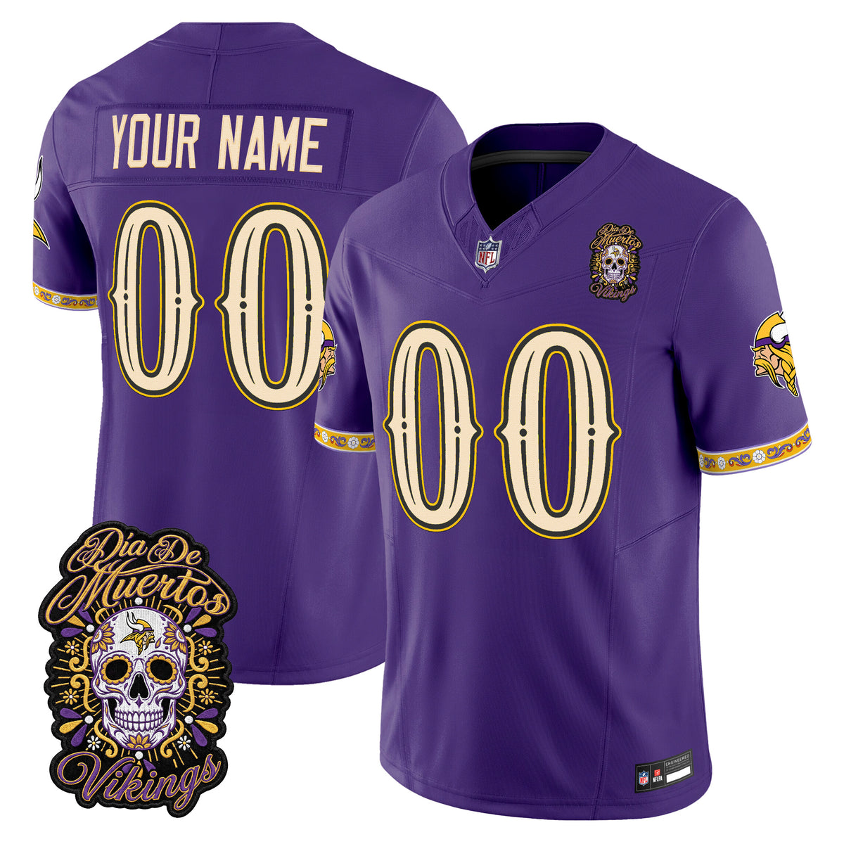 Minnesota Vikings Día de los Muertos Vapor Limited Custom Jersey - Stitched