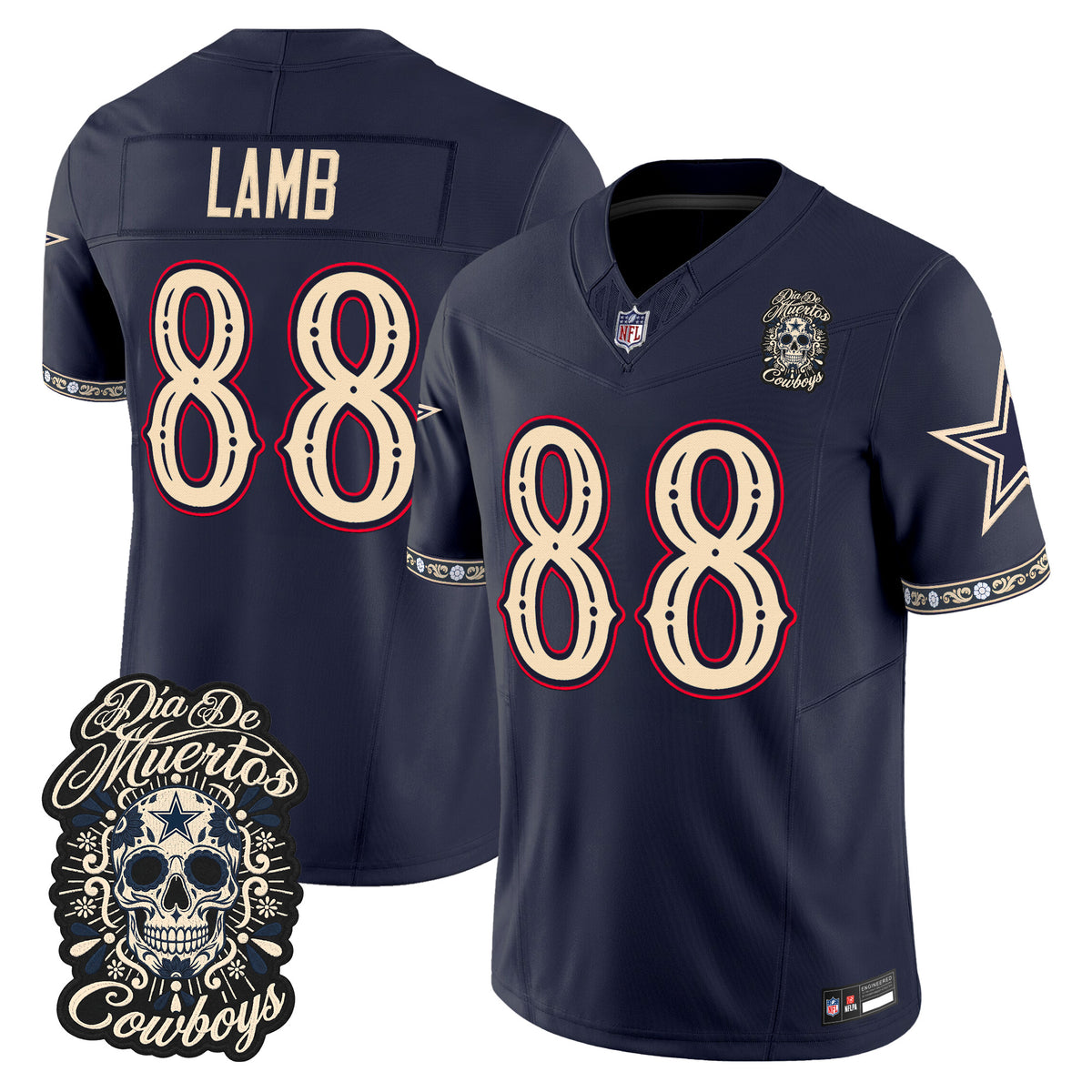 Dallas Cowboys Día de los Muertos Vapor Limited Jersey - Stitched