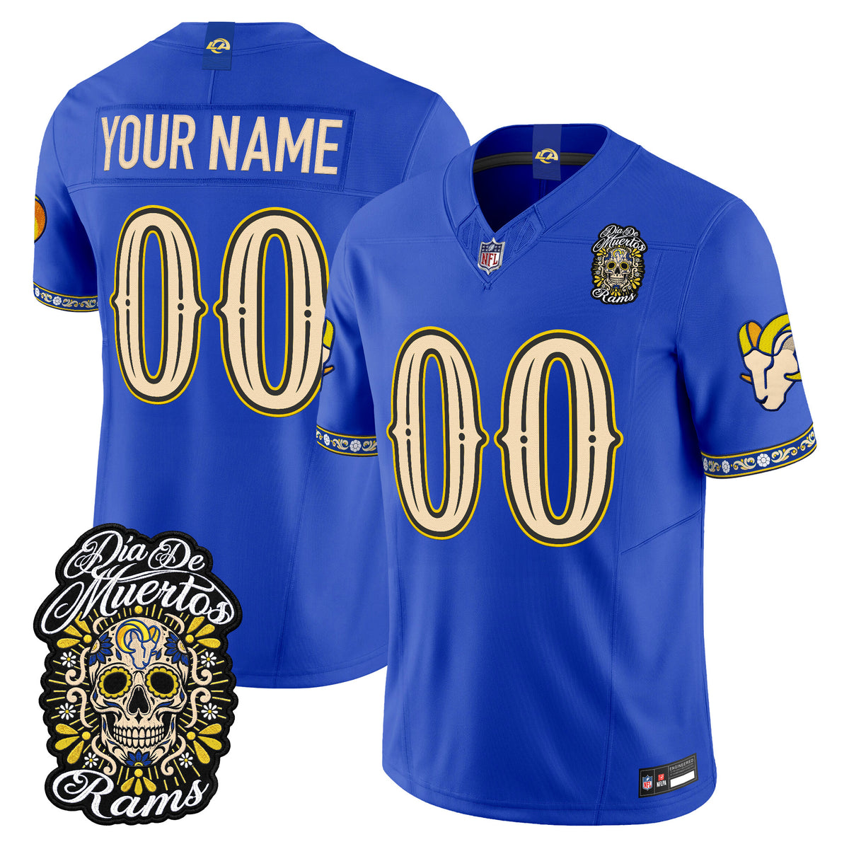 Los Angeles Rams Día de los Muertos Vapor Limited Custom Jersey - Stitched