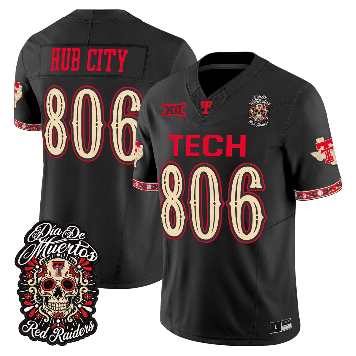  Texas Tech Red Raiders Día de los Muertos Vapor Limited Jersey - Stitched