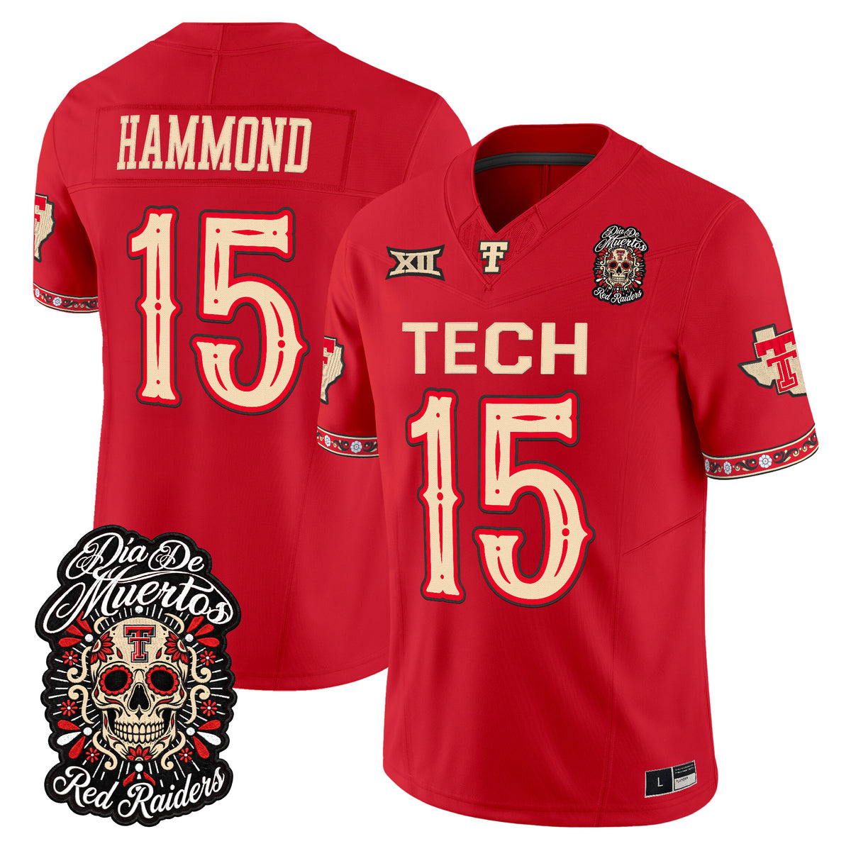  Texas Tech Red Raiders Día de los Muertos Vapor Limited Jersey - Stitched