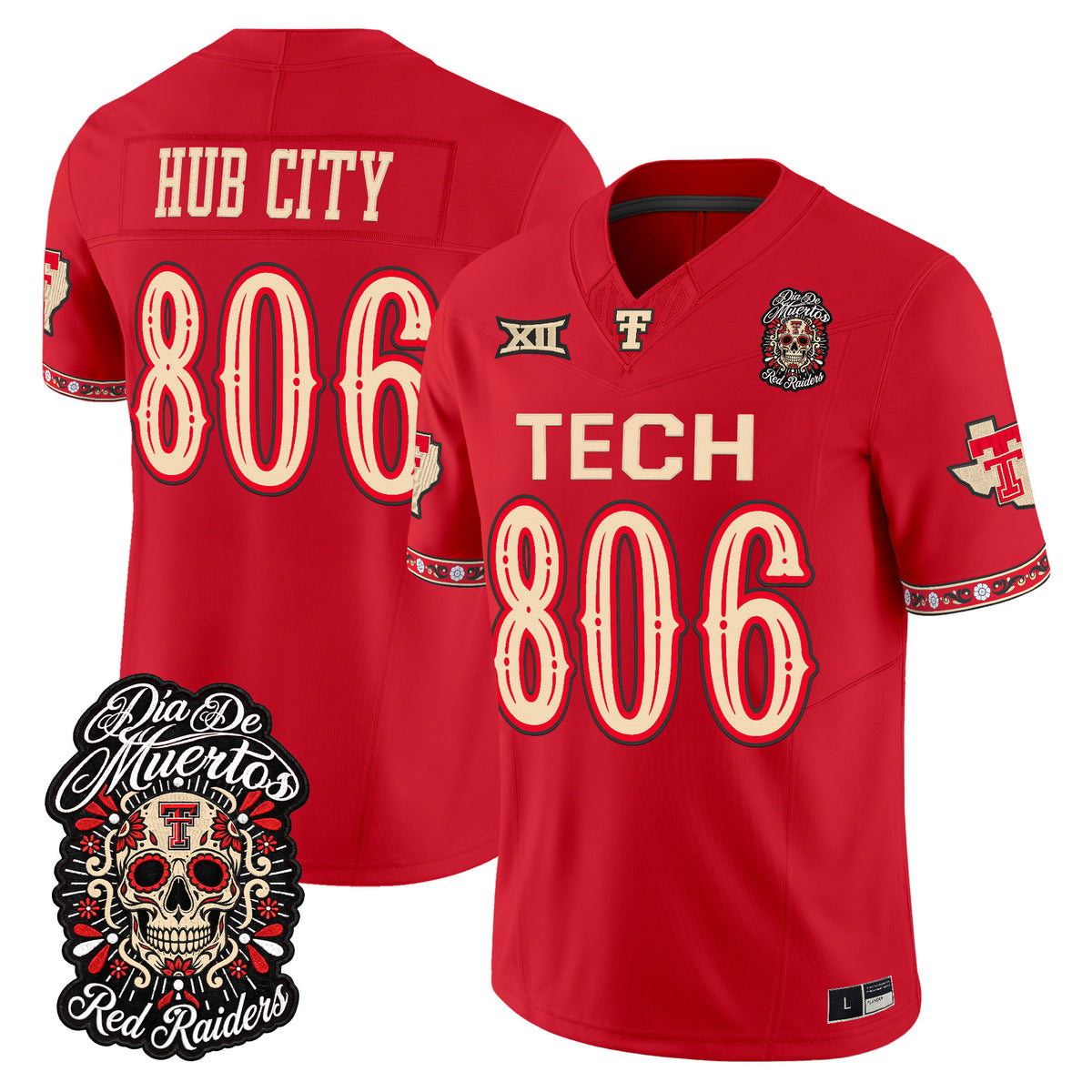 Texas Tech Red Raiders Día de los Muertos Vapor Limited Jersey - Stitched