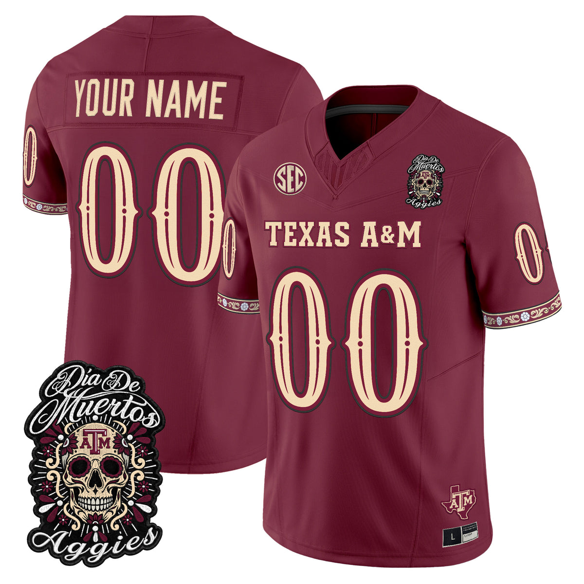 Texas A&M Aggies Día de los Muertos Vapor Limited Custom Jersey - Stitched