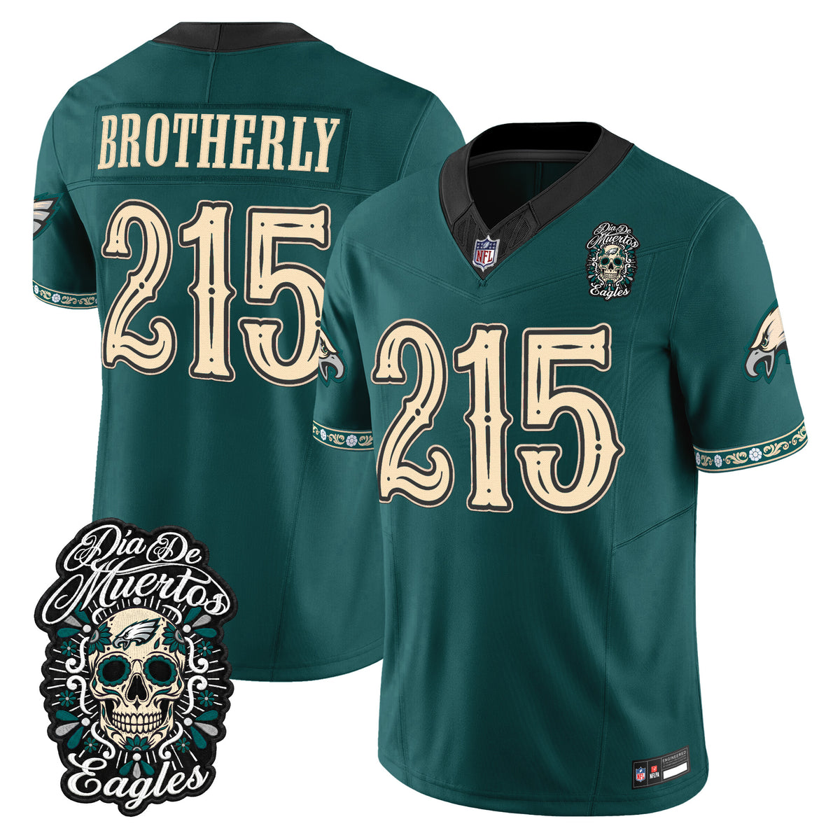  Philadelphia Eagles Día de los Muertos Vapor Limited Jersey - Stitched