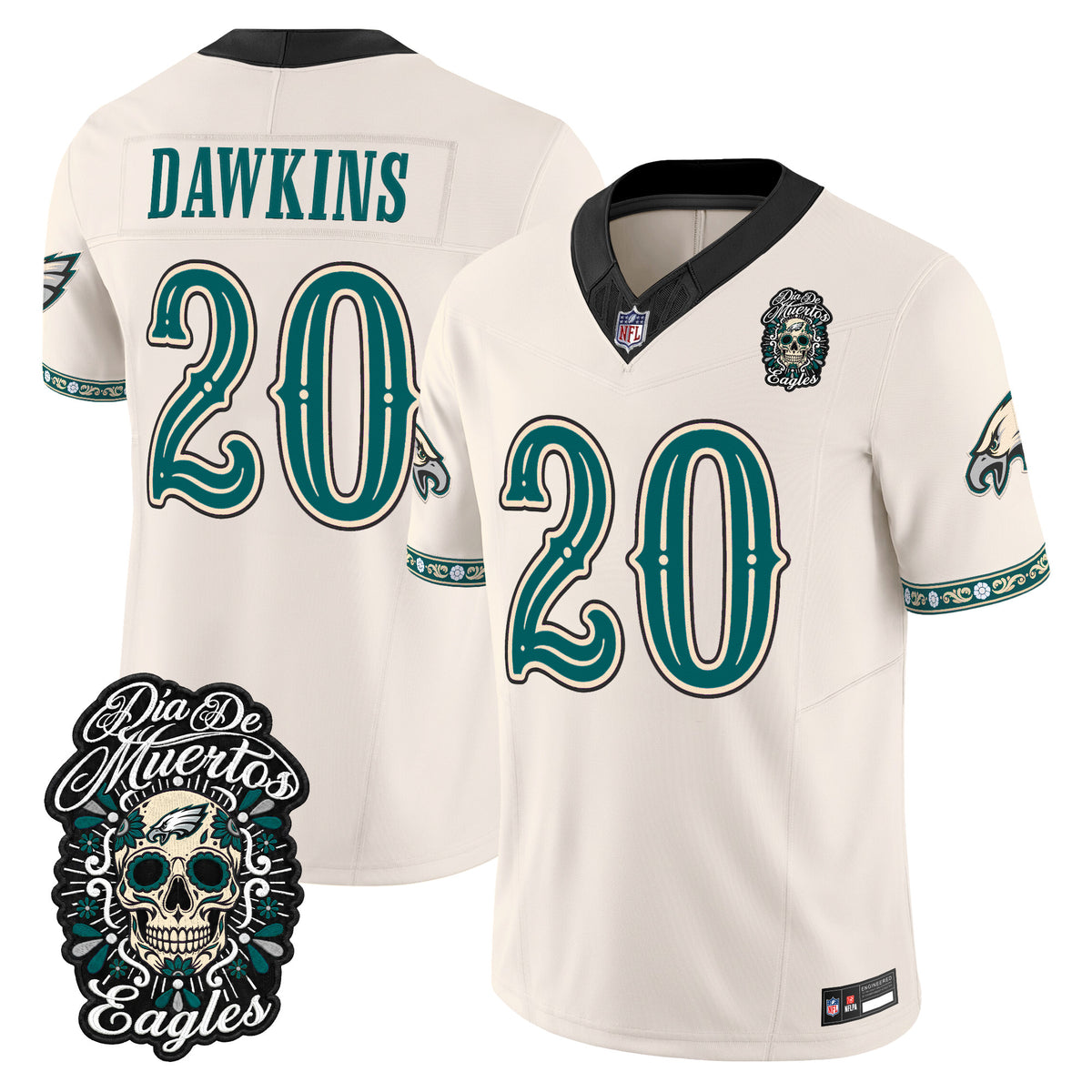  Philadelphia Eagles Día de los Muertos Vapor Limited Jersey - Stitched