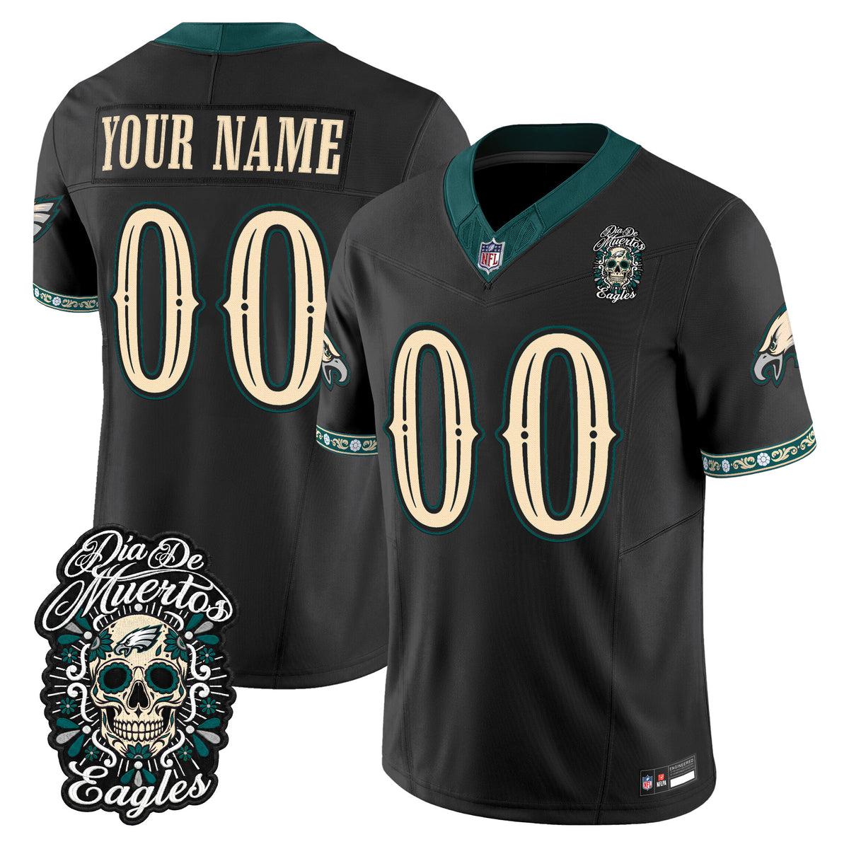 Philadelphia Eagles Día de los Muertos Vapor Limited Custom Jersey - Stitched