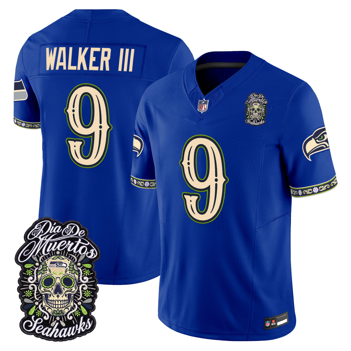  Seattle Seahawks Día de los Muertos Vapor Limited Jersey - Stitched