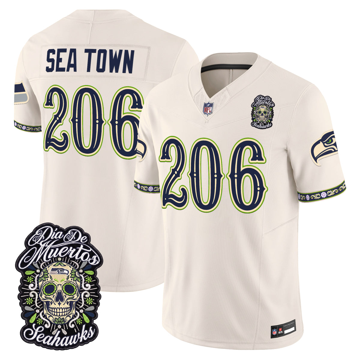  Seattle Seahawks Día de los Muertos Vapor Limited Jersey - Stitched