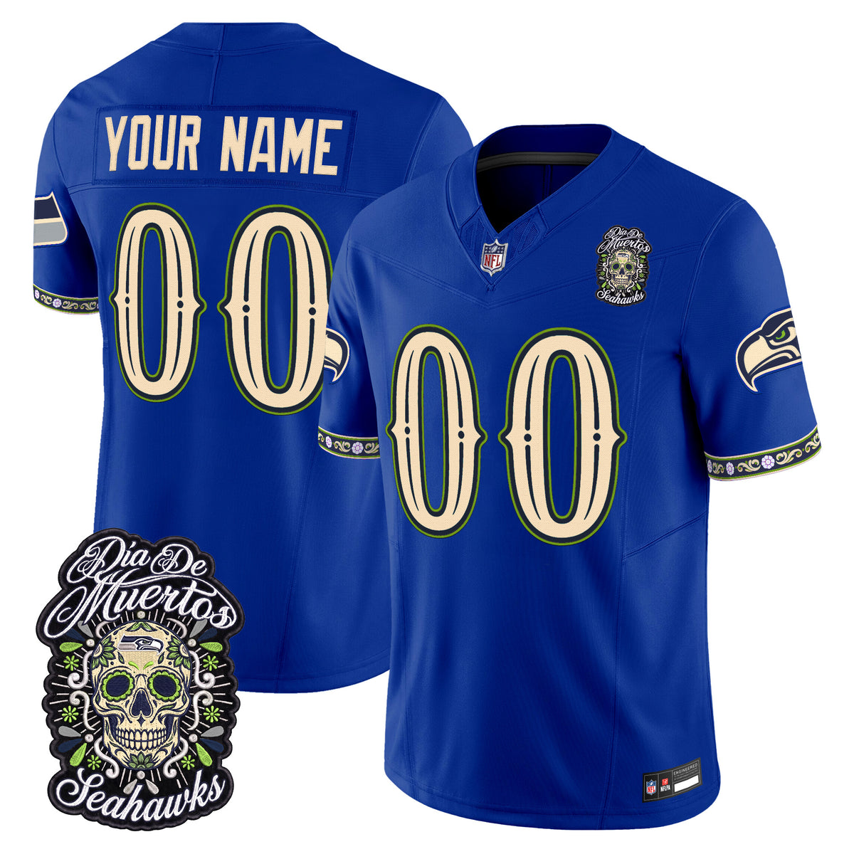 Seattle Seahawks Día de los Muertos Vapor Limited Custom Jersey - Stitched