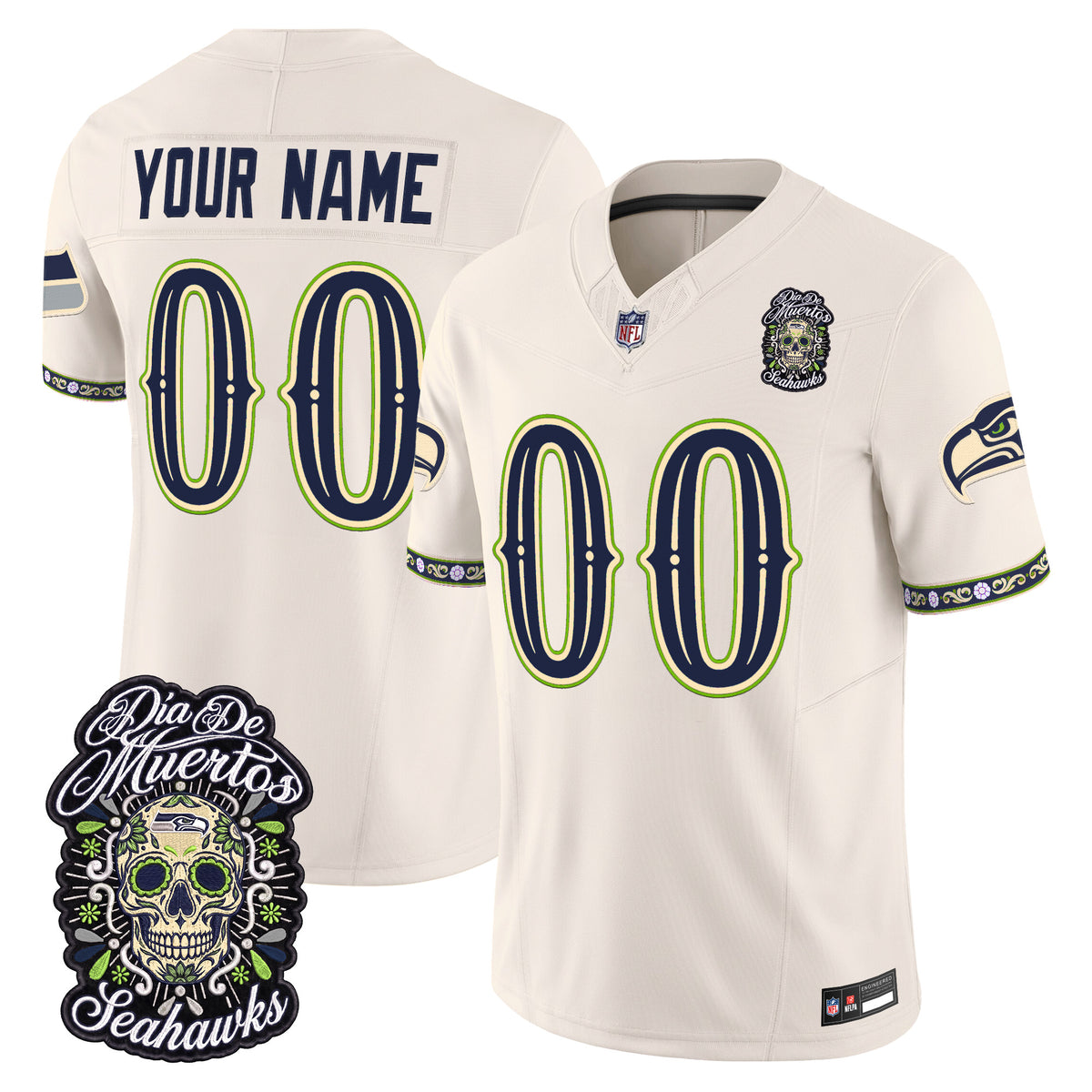 Seattle Seahawks Día de los Muertos Vapor Limited Custom Jersey - Stitched