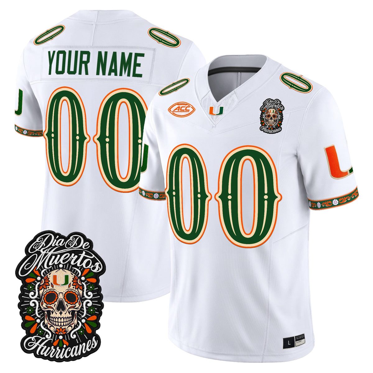 Miami Hurricanes Día de los Muertos Vapor Limited Custom Jersey - Stitched
