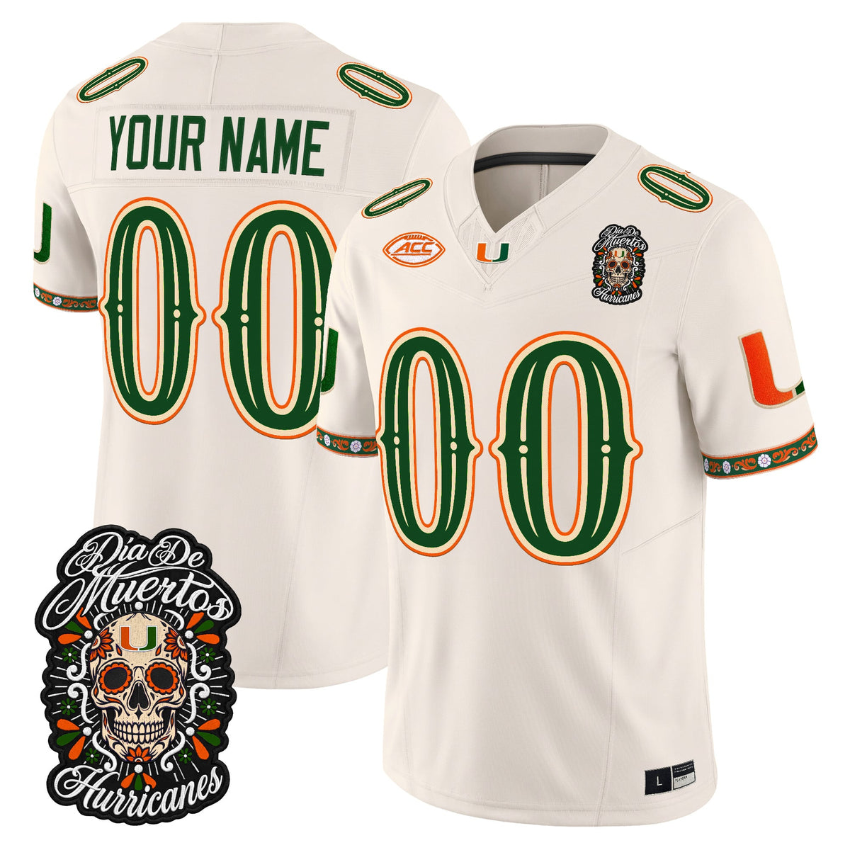 Miami Hurricanes Día de los Muertos Vapor Limited Custom Jersey - Stitched