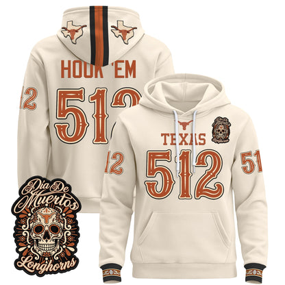  Texas Longhorns Día de los Muertos Premium Fleece Hoodie - Printed 