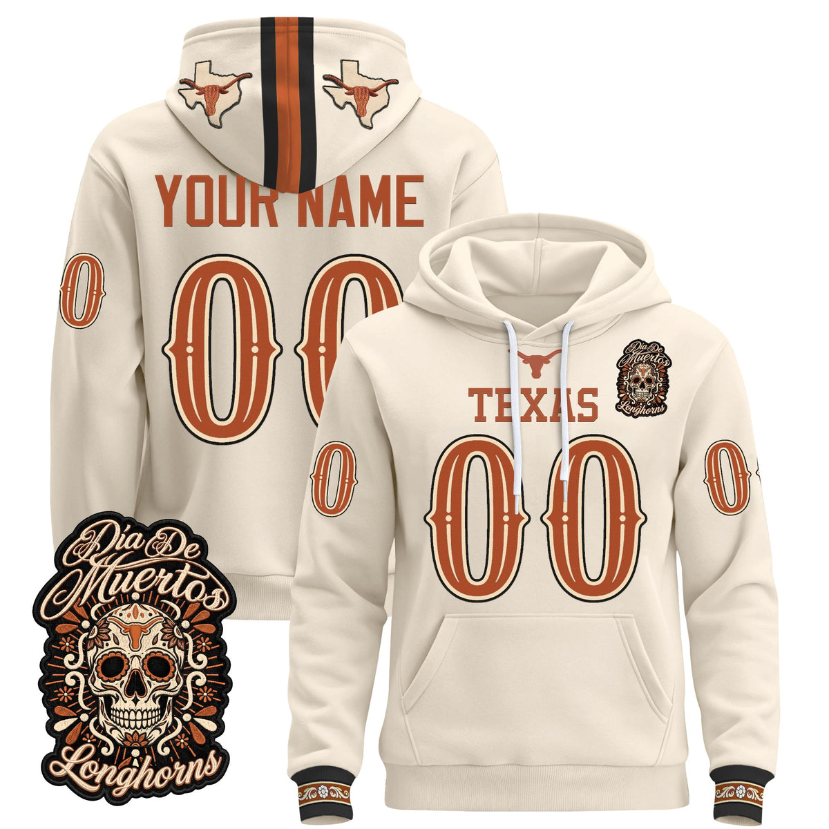 Texas Longhorns Día de los Muertos Premium Custom Fleece Hoodie - Printed 