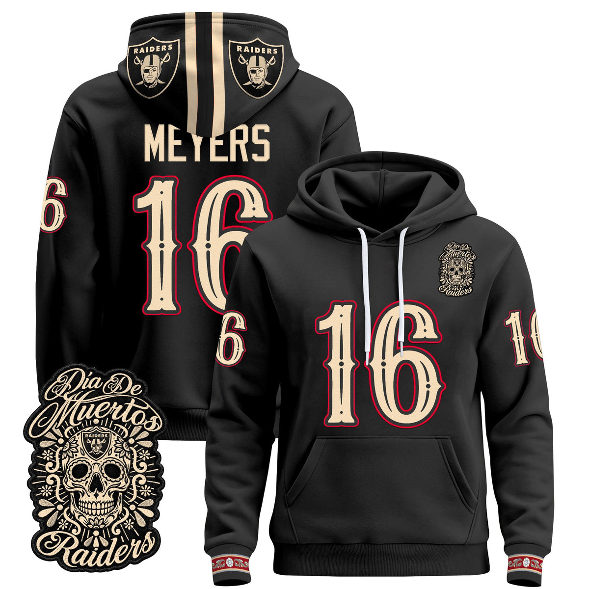  Las Vegas Raiders Día de los Muertos Premium Fleece Hoodie - Printed 