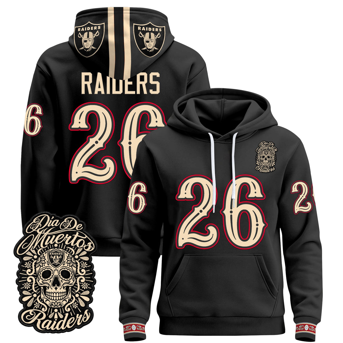  Las Vegas Raiders Día de los Muertos Premium Fleece Hoodie - Printed 