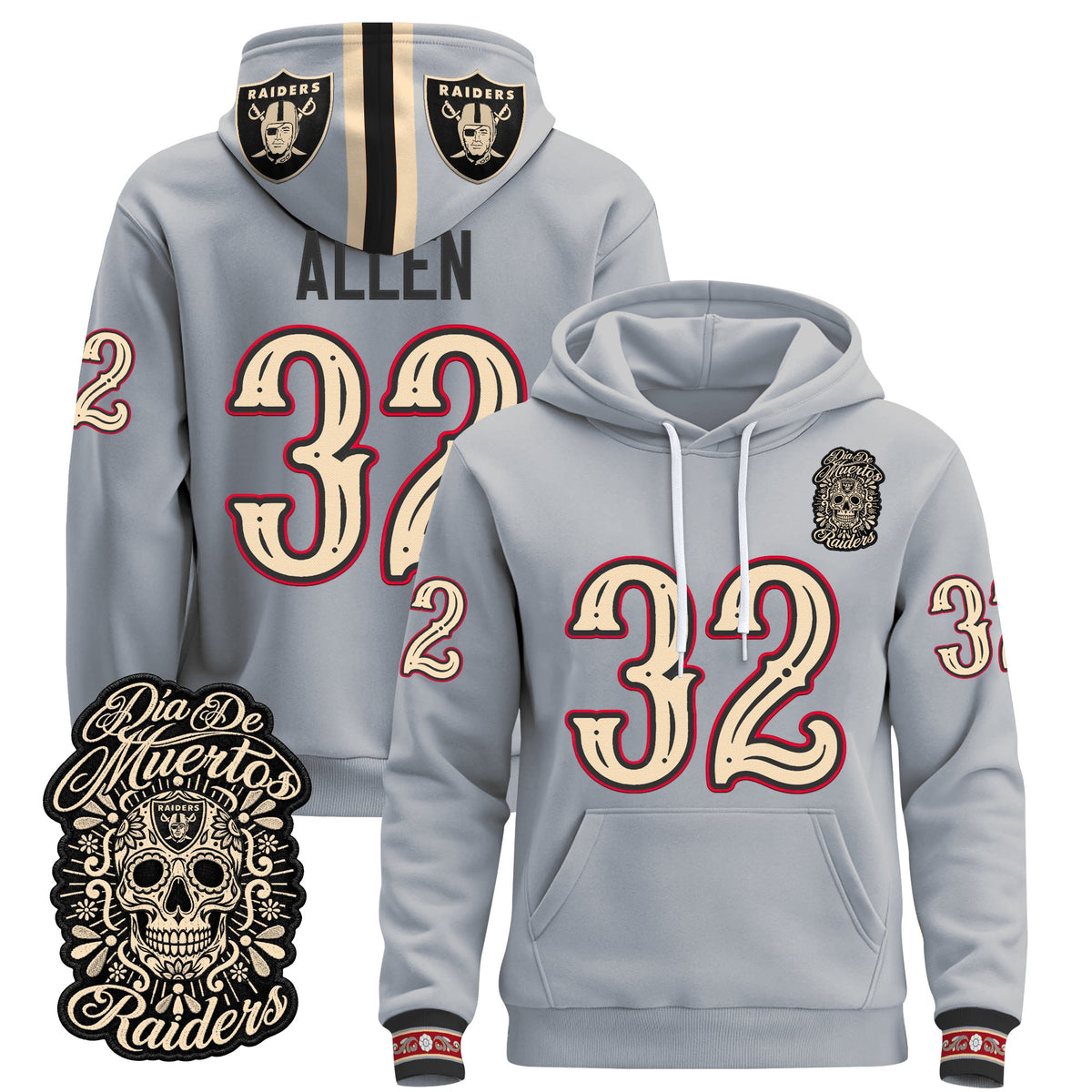  Las Vegas Raiders Día de los Muertos Premium Fleece Hoodie - Printed 