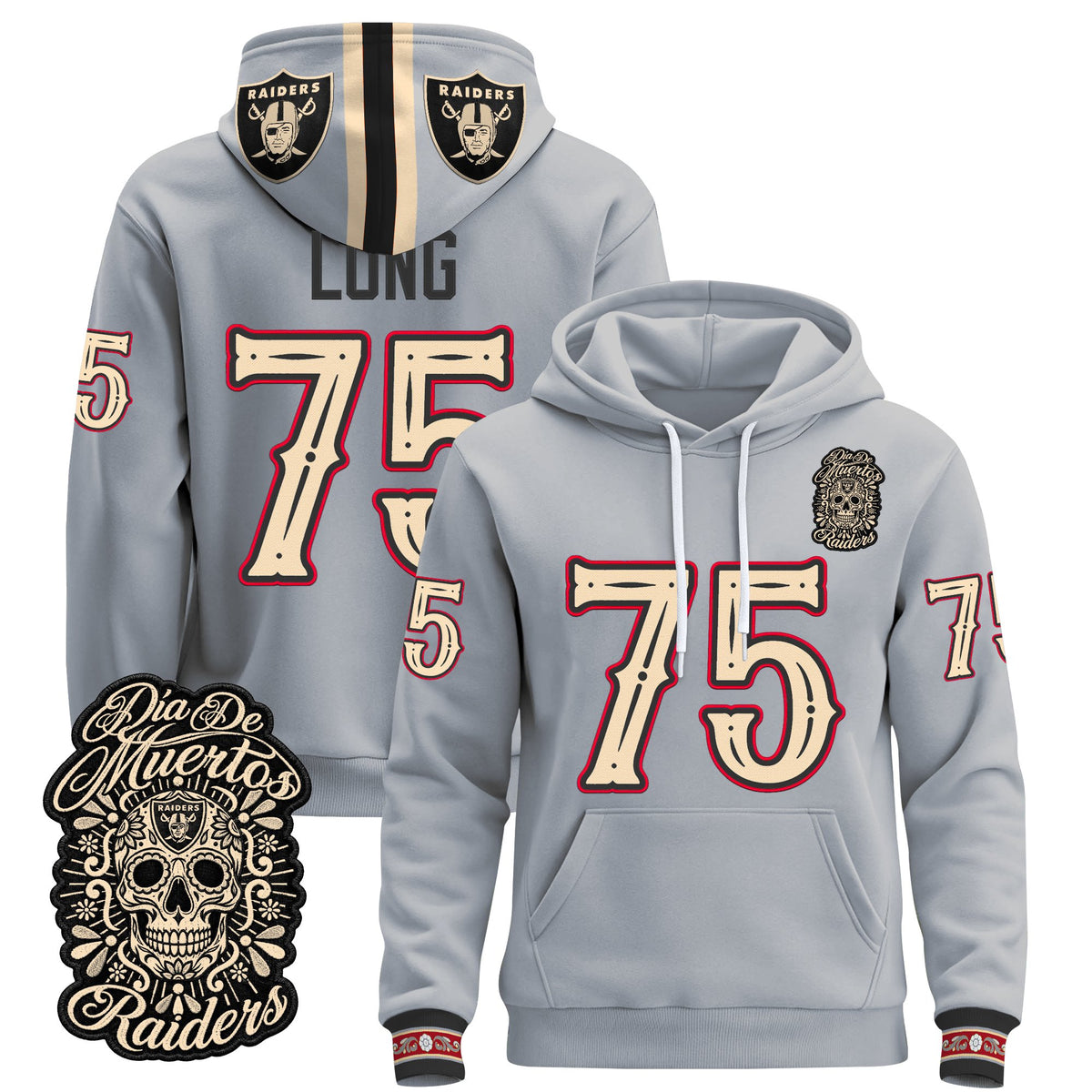  Las Vegas Raiders Día de los Muertos Premium Fleece Hoodie - Printed 