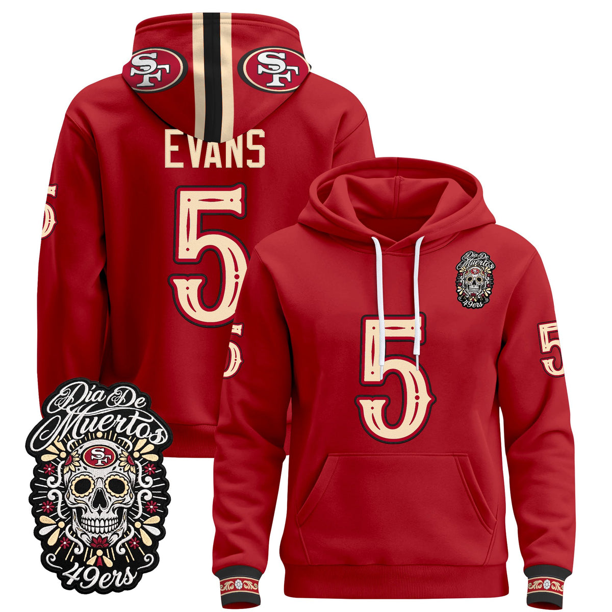  San Francisco 49ers Día de los Muertos Premium Fleece Hoodie - Printed 