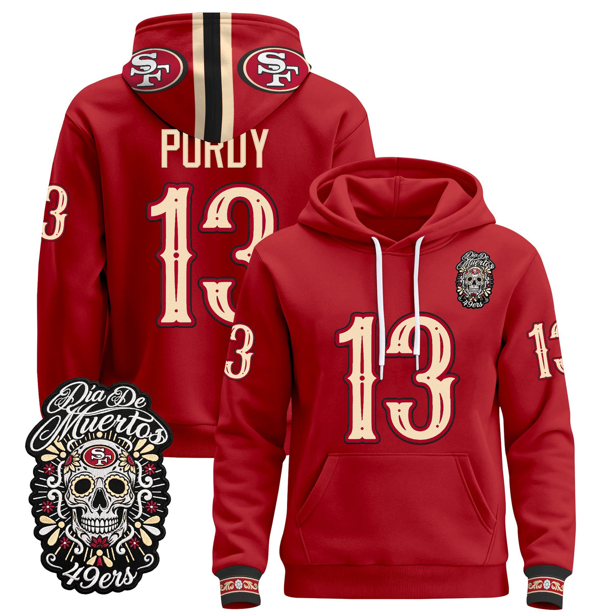  San Francisco 49ers Día de los Muertos Premium Fleece Hoodie - Printed 