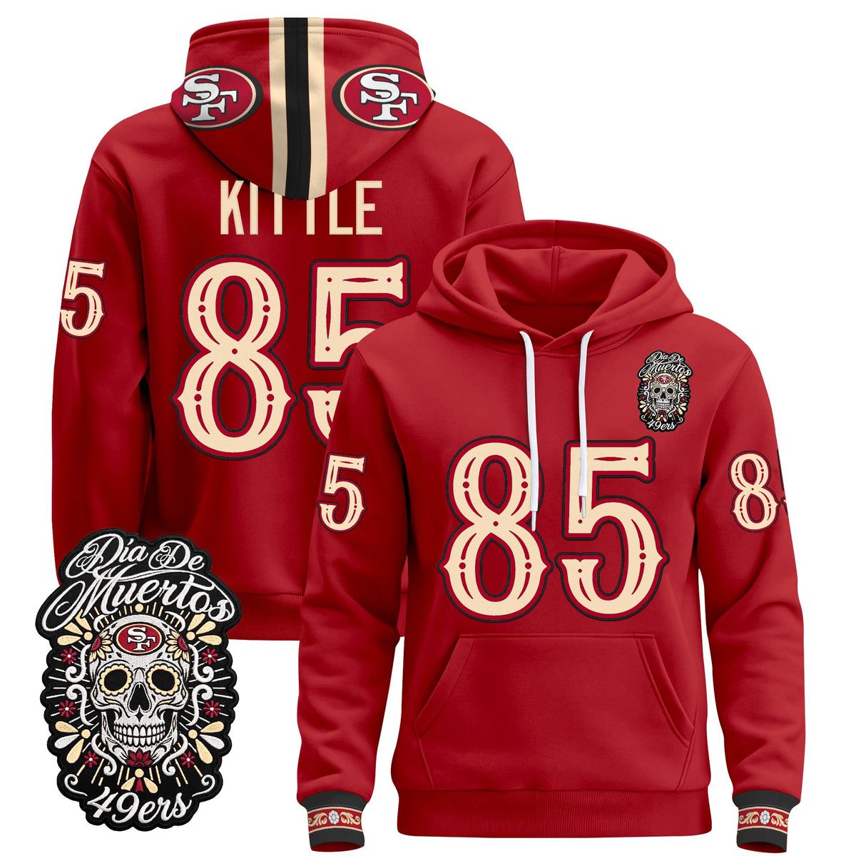  San Francisco 49ers Día de los Muertos Premium Fleece Hoodie - Printed 