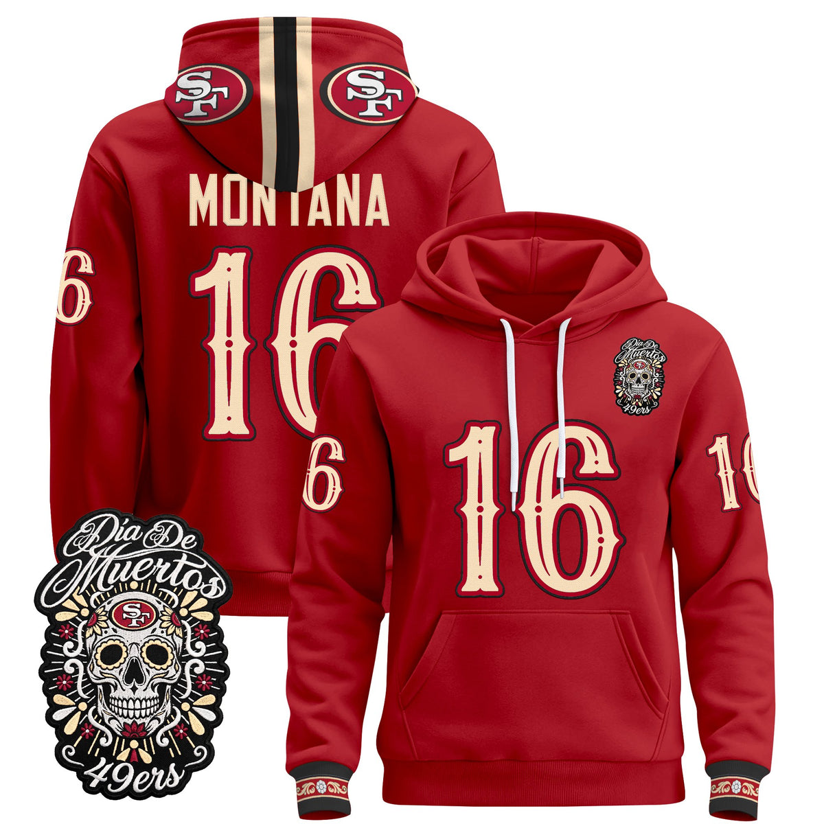  San Francisco 49ers Día de los Muertos Premium Fleece Hoodie - Printed 