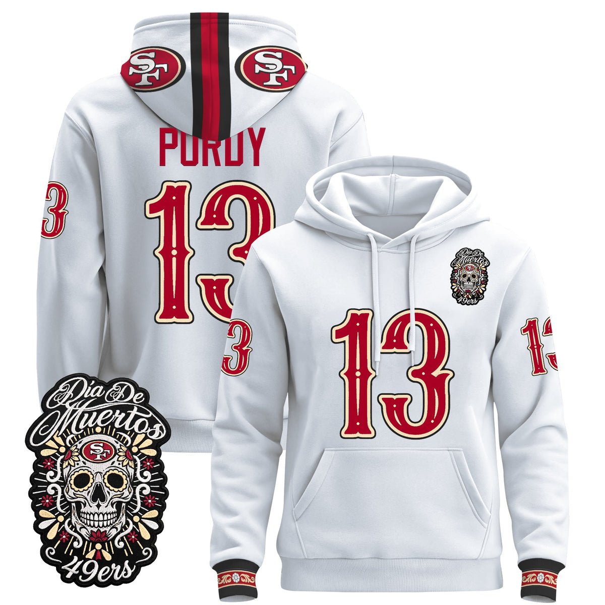  San Francisco 49ers Día de los Muertos Premium Fleece Hoodie - Printed 