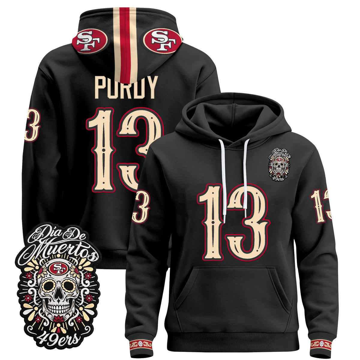  San Francisco 49ers Día de los Muertos Premium Fleece Hoodie - Printed 