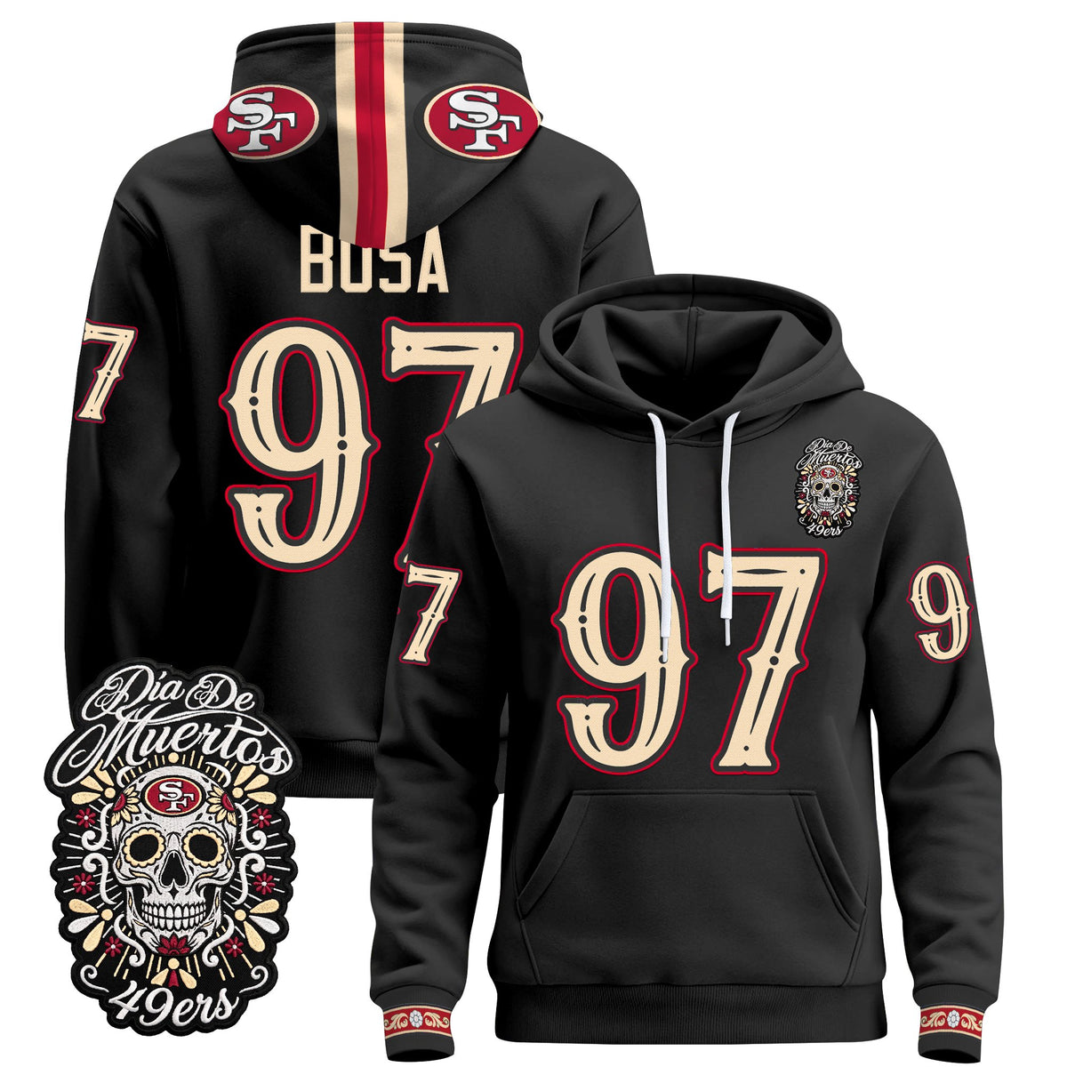  San Francisco 49ers Día de los Muertos Premium Fleece Hoodie - Printed 