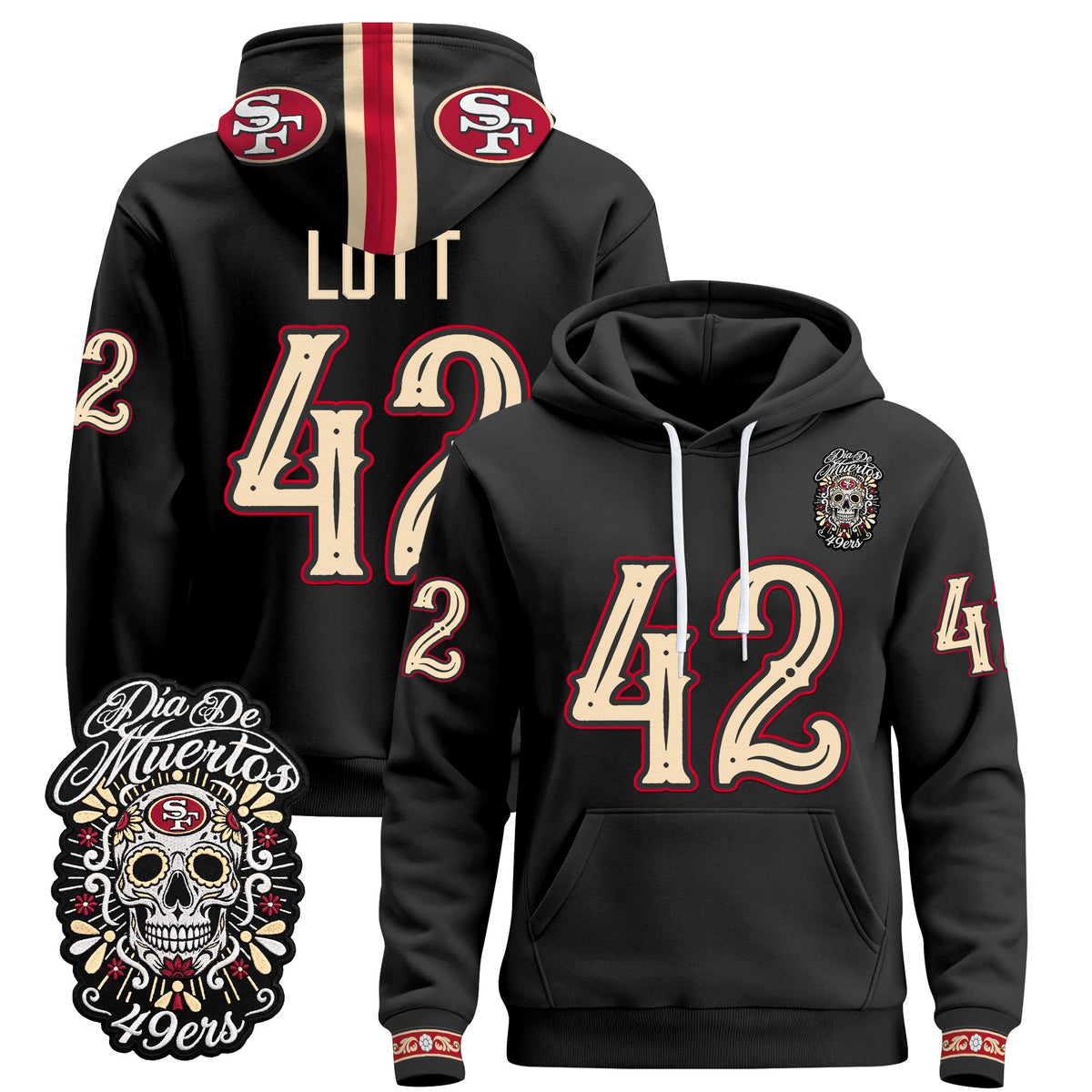  San Francisco 49ers Día de los Muertos Premium Fleece Hoodie - Printed 