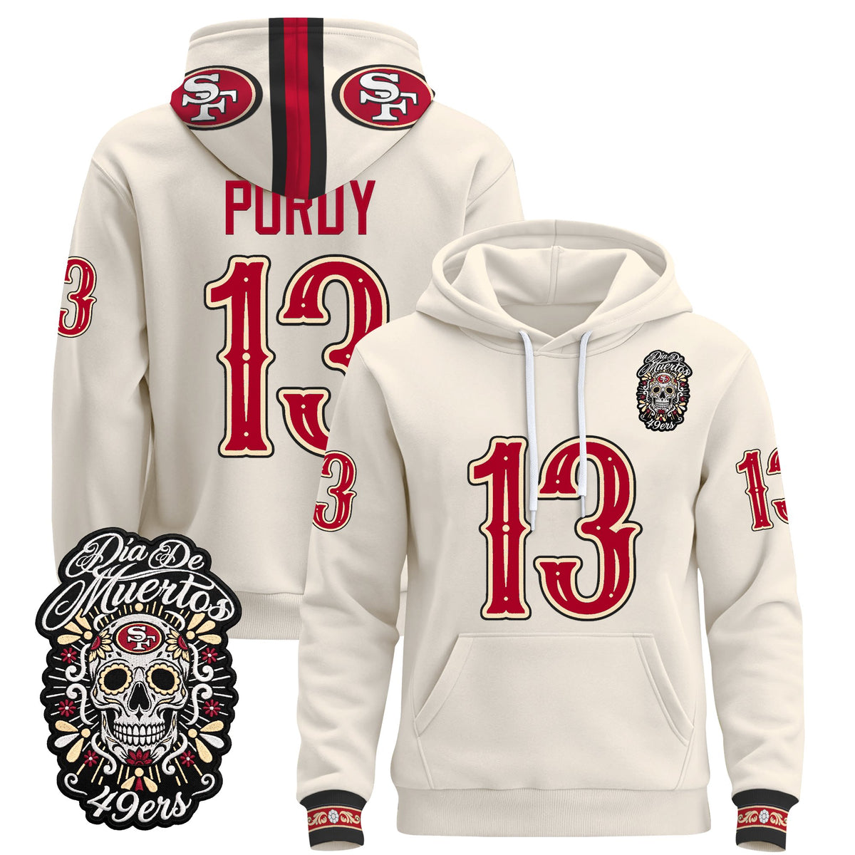  San Francisco 49ers Día de los Muertos Premium Fleece Hoodie - Printed 