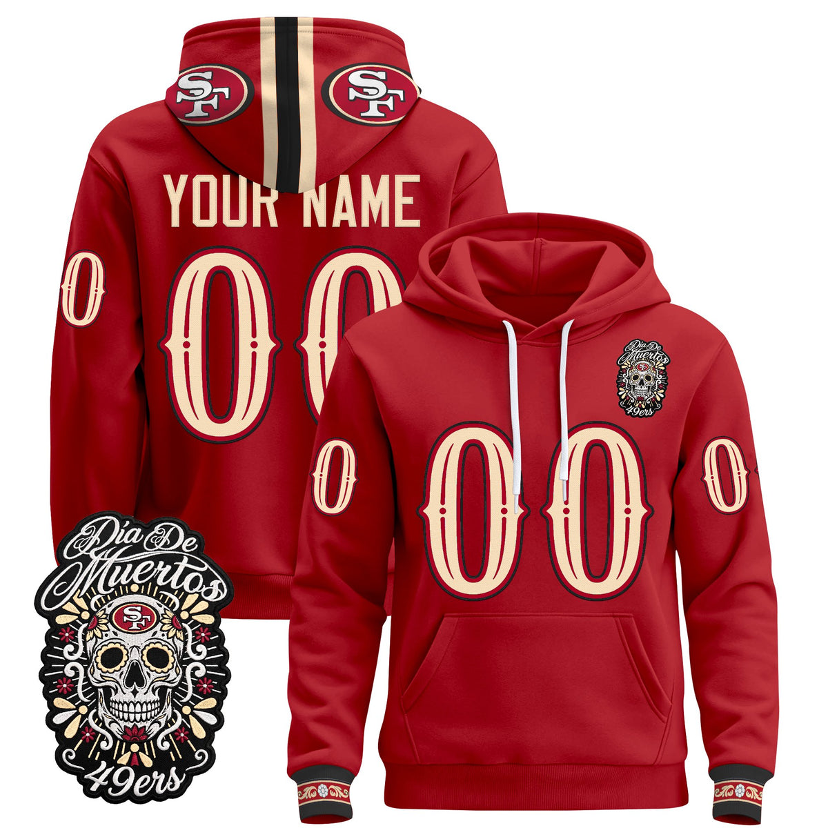 San Francisco 49ers Día de los Muertos Premium Custom Fleece Hoodie - Printed 
