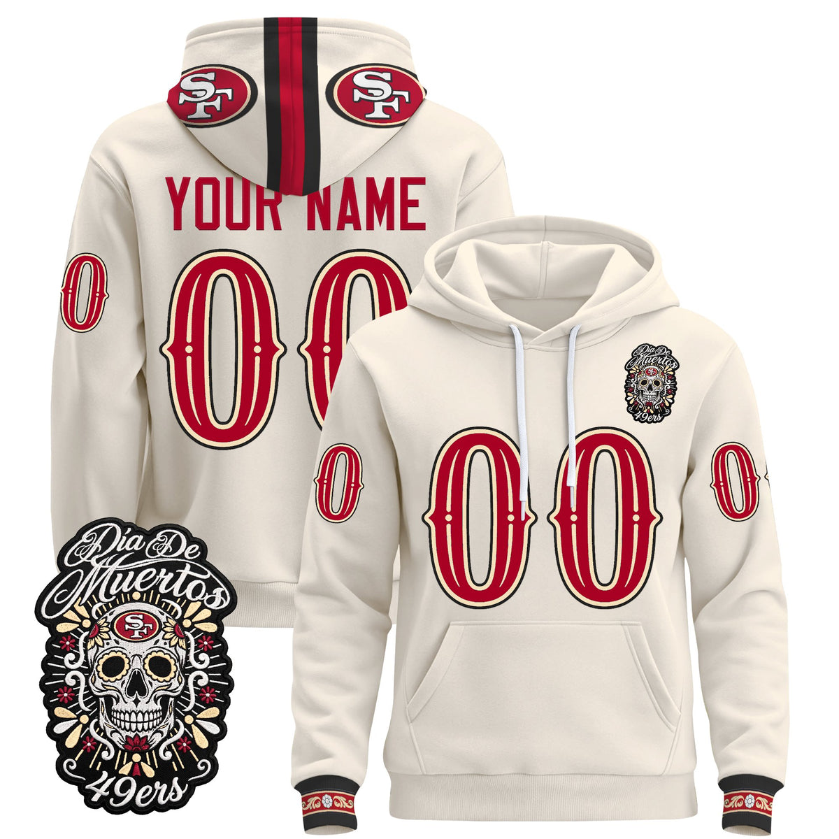 San Francisco 49ers Día de los Muertos Premium Custom Fleece Hoodie - Printed 