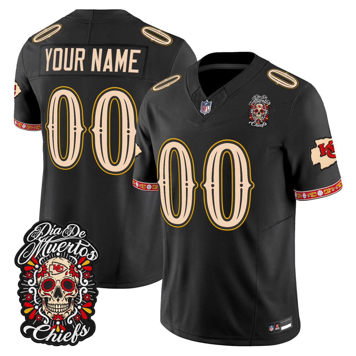 Kansas City Chiefs Día de los Muertos Vapor Limited Custom Jersey - Stitched
