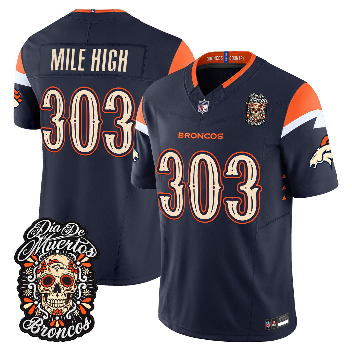 Denver Broncos Día de los Muertos Vapor Limited Jersey - Stitched