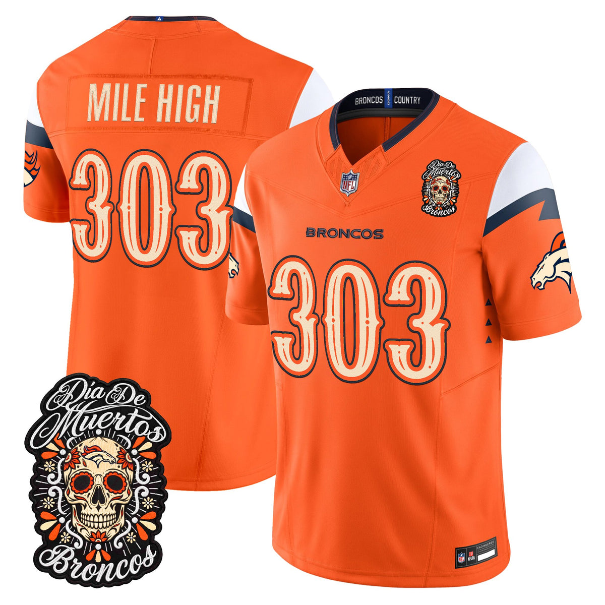 Denver Broncos Día de los Muertos Vapor Limited Jersey - Stitched