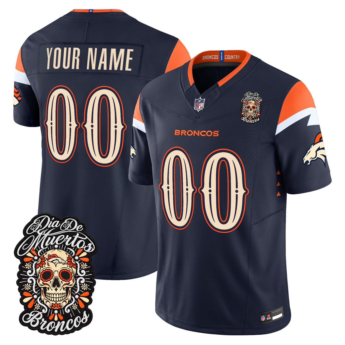 Denver Broncos Día de los Muertos Vapor Limited Custom Jersey - Stitched