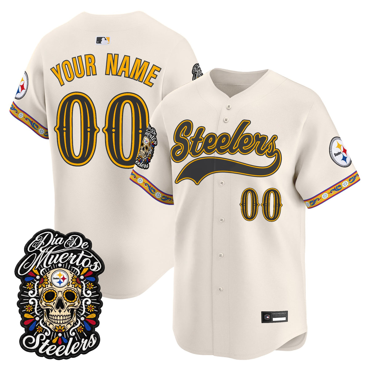 Pittsburgh Steelers Día de los Muertos Vapor Limited Custom Baseball Jersey - Stitched