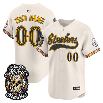 Pittsburgh Steelers Día de los Muertos Vapor Limited Custom Baseball Jersey - Stitched