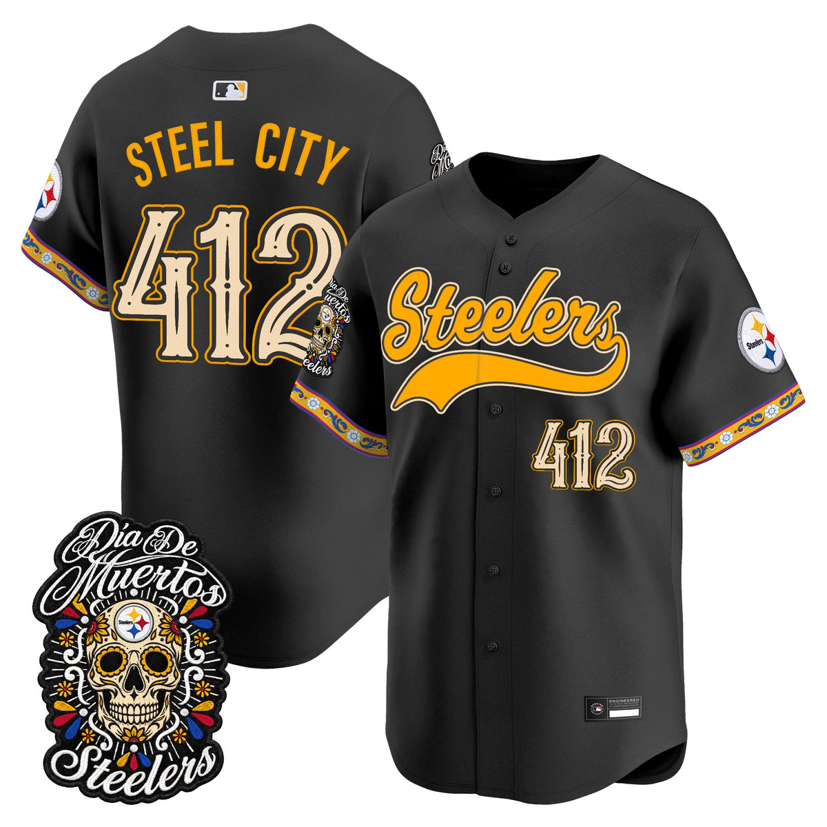 Men's Pittsburgh Steelers Día de los Muertos Vapor Limited Baseball Jersey - Stitched