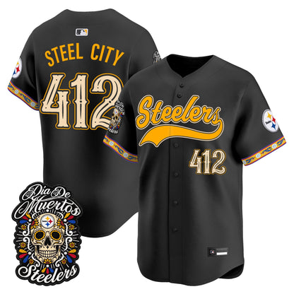 Men's Pittsburgh Steelers Día de los Muertos Vapor Limited Baseball Jersey - Stitched