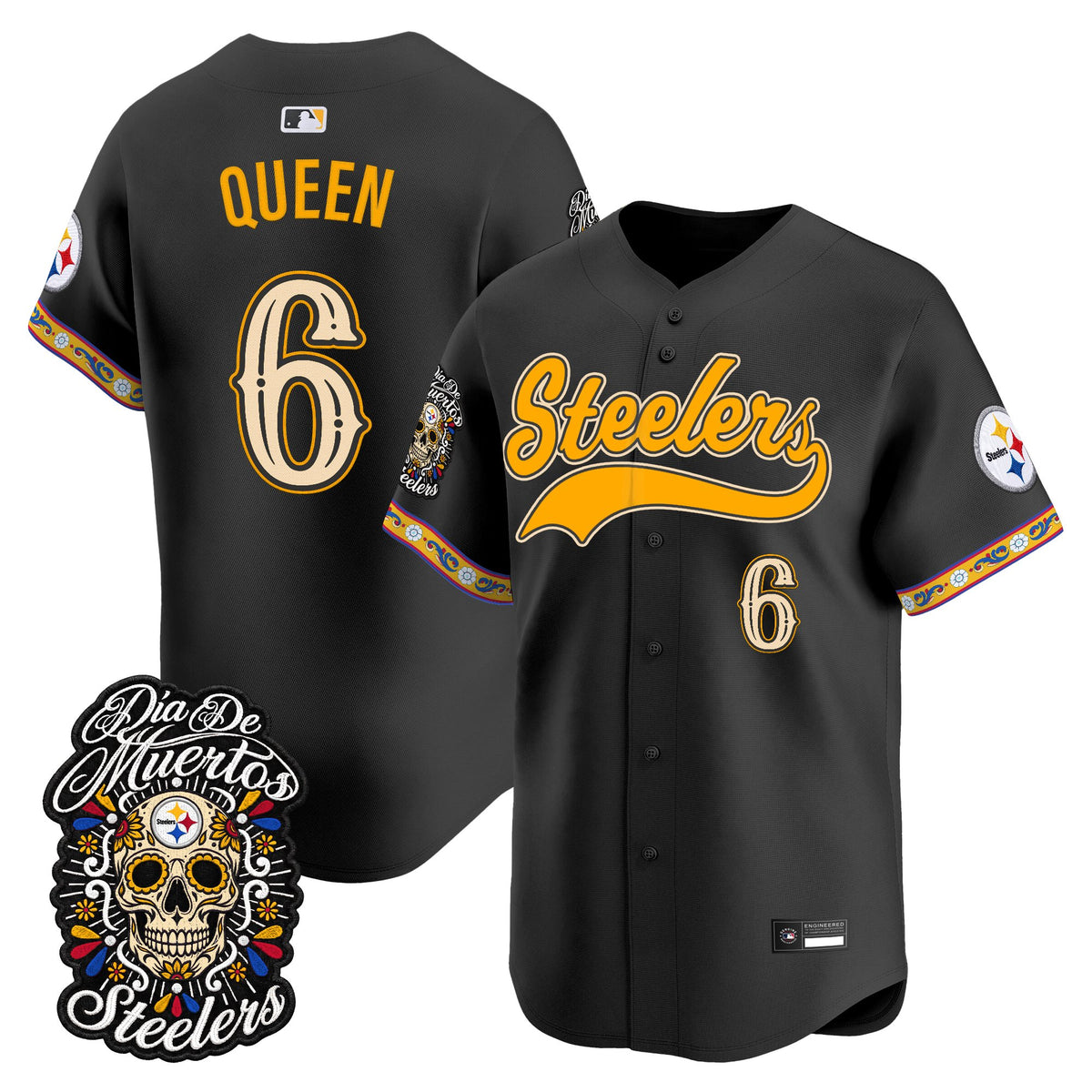 Men's Pittsburgh Steelers Día de los Muertos Vapor Limited Baseball Jersey - Stitched