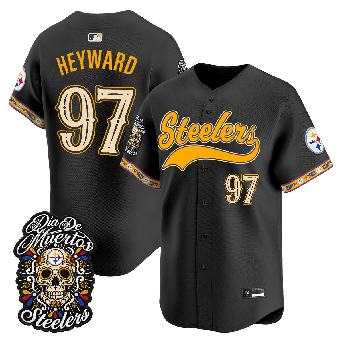 Men's Pittsburgh Steelers Día de los Muertos Vapor Limited Baseball Jersey - Stitched