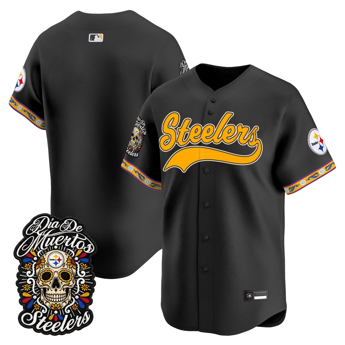 Men's Pittsburgh Steelers Día de los Muertos Vapor Limited Baseball Jersey - Stitched
