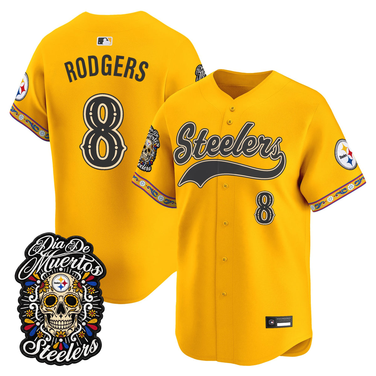 Men's Pittsburgh Steelers Día de los Muertos Vapor Limited Baseball Jersey - Stitched