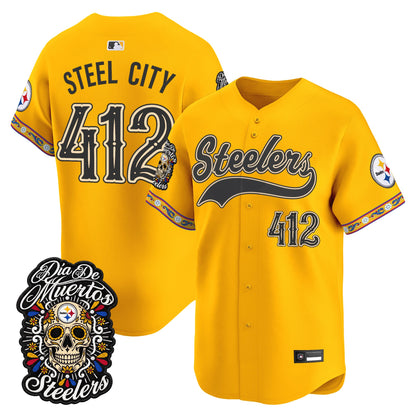 Men's Pittsburgh Steelers Día de los Muertos Vapor Limited Baseball Jersey - Stitched