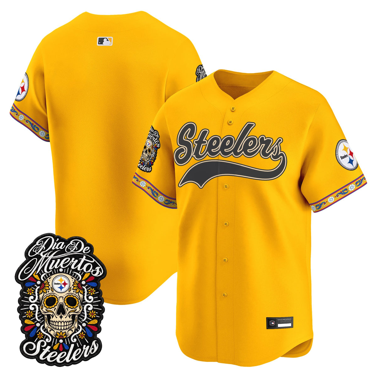 Men's Pittsburgh Steelers Día de los Muertos Vapor Limited Baseball Jersey - Stitched