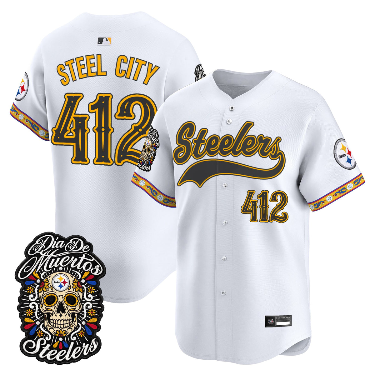 Men's Pittsburgh Steelers Día de los Muertos Vapor Limited Baseball Jersey - Stitched